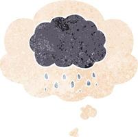 caricatura, nube, lloviendo, y, pensamiento, burbuja, en, retro, textura, estilo vector