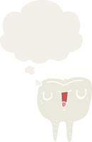 cartoon happy tooth and thought bubble in retro style vector