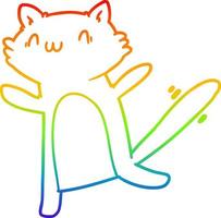 rainbow gradient line drawing cartoon dancing cat vector