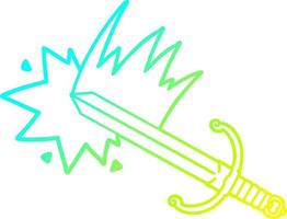 cold gradient line drawing swinging cartoon sword vector