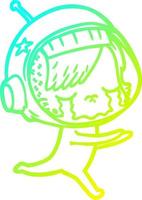 cold gradient line drawing cartoon crying astronaut girl vector