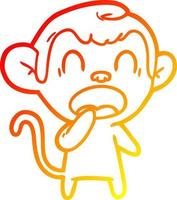 warm gradient line drawing yawning cartoon monkey vector