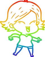 rainbow gradient line drawing happy cartoon girl vector