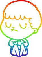 rainbow gradient line drawing cartoon grumpy boy vector