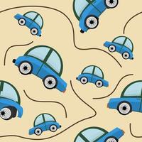 Editable Cartoon Style Blue Classic Cars with Lines Vector Illustration Seamless Pattern for Creating Background