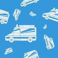 Editable Ambulance Vector Illustration in Flat Monochrome Style as Seamless Pattern for Creating Background