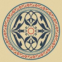 Editable Traditional Turkish Tulip Floral Circle Motif Vector Pattern in Flat and Vintage Style for Ottoman Culture and Tradition Related Design