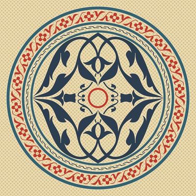 Editable Traditional Turkish Tulip Floral Circle Motif Vector Pattern in Flat and Vintage Style for Ottoman Culture and Tradition Related Design
