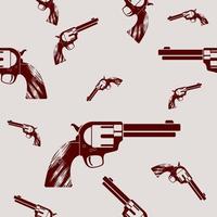 Editable Flat Monochrome Classic Vintage Revolver Gun Vector Illustration Seamless Pattern for Creating Background of Wild Western Culture Design