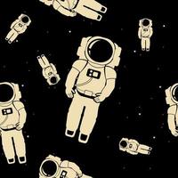 astronauta monocromo plano editable en la ilustración del vector espacial con varios colores de estrellas en el fondo negro como un patrón perfecto para crear un fondo de diseño relacionado con la ciencia espacial