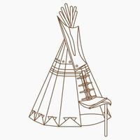 Editable Vector of Isolated Oblique View Native American Tent Illustration in Outline Style for Traditional Culture and History Related Design