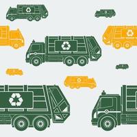 Editable Flat Monochrome Garbage Trucks Vector Illustration in Green and Yellow Color as Seamless Pattern for Creating Background of Green Life and Environment Cleanliness Related Purposes