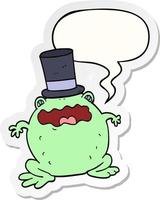 cartoon toad wearing top hat and speech bubble sticker vector