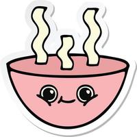 sticker of a cute cartoon bowl of hot soup vector