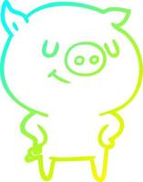 cold gradient line drawing happy cartoon pig vector