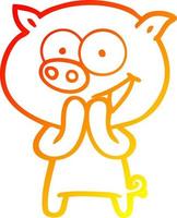 warm gradient line drawing cheerful pig cartoon vector