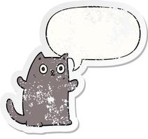 cartoon cat and speech bubble distressed sticker vector