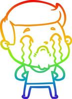 rainbow gradient line drawing cartoon man crying vector