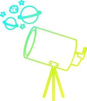 cold gradient line drawing cartoon telescope looking at planets vector