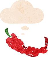 cartoon chili pepper and thought bubble in retro textured style vector