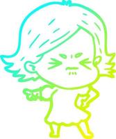 cold gradient line drawing cartoon angry woman vector