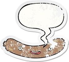 cartoon sausage and speech bubble distressed sticker vector