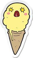 sticker of a cartoon shocked ice cream vector