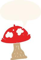 cartoon mushroom and speech bubble in retro style vector