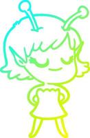 cold gradient line drawing smiling alien girl cartoon vector
