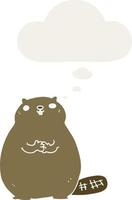 cartoon beaver and thought bubble in retro style vector