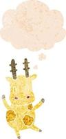 cute cartoon giraffe and thought bubble in retro textured style vector