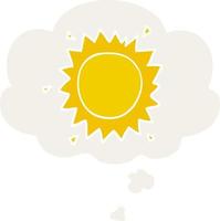 cartoon sun and thought bubble in retro style vector