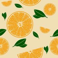 naranja de estilo plano editable con hojas ilustración vectorial patrón sin costuras para crear antecedentes sobre la vida saludable o la agricultura vector