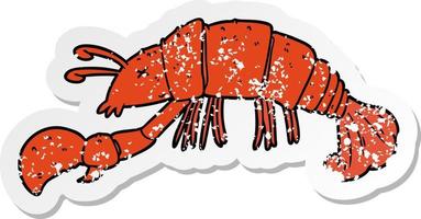 distressed sticker of a cartoon lobster vector