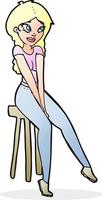 cartoon pretty girl on stool vector