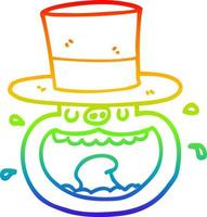 rainbow gradient line drawing cartoon pig wearing top hat vector