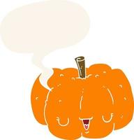 cartoon pumpkin and speech bubble in retro style vector