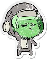 distressed sticker of a cartoon stressed astronaut vector