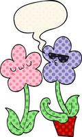 cute cartoon flower and speech bubble in comic book style vector