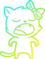 cold gradient line drawing cartoon yawning cat vector