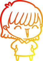 warm gradient line drawing cartoon woman vector