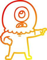 warm gradient line drawing cartoon cyclops alien spaceman pointing vector