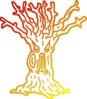 warm gradient line drawing cartoon spooky tree vector