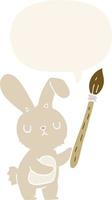 cartoon rabbit and paint brush and speech bubble in retro style vector