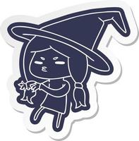 cartoon sticker of a cute witch kawaii girl vector