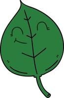 quirky hand drawn cartoon happy leaf vector