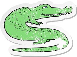 retro distressed sticker of a cartoon crocodile vector