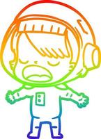 rainbow gradient line drawing cartoon talking astronaut vector