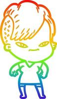 rainbow gradient line drawing cute cartoon girl with hipster haircut vector