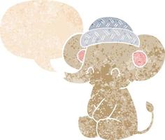 cartoon cute elephant and speech bubble in retro textured style vector